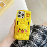 3D Cartoon Pikachu Stand Phone Case For IPhone17 17pro 17promax 13 14 15 16 12 ProMax 14 15 Plus Soft Silicone  Back Cover
