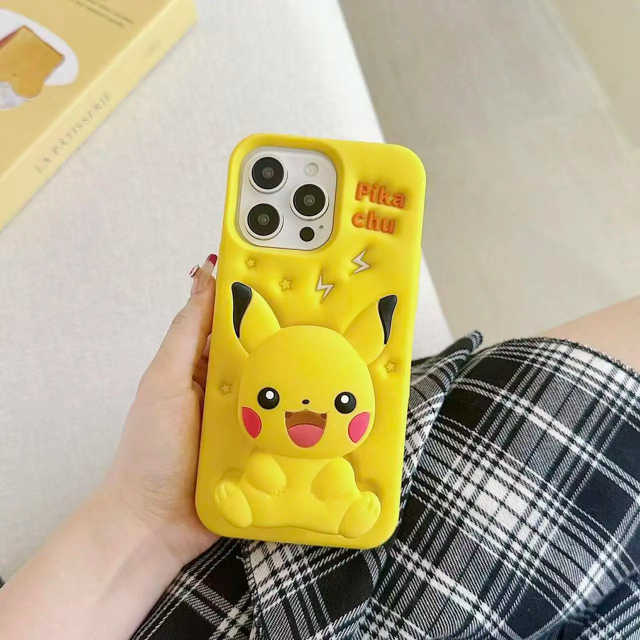 3D Cartoon Pikachu Stand Phone Case For IPhone17 17pro 17promax 13 14 15 16 12 ProMax 14 15 Plus Soft Silicone  Back Cover
