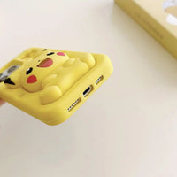 3D Cartoon Pikachu Stand Phone Case For IPhone17 17pro 17promax 13 14 15 16 12 ProMax 14 15 Plus Soft Silicone  Back Cover
