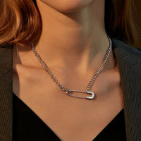 Silver Safety Pin Choker Necklace