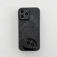 Cute Cartoon Crayon Shin-chan Leather Texture Phone Case For iPhone 11 12 13 14 15 16 17 Pro Max XS X XR 8 Plus Shockproof Cover