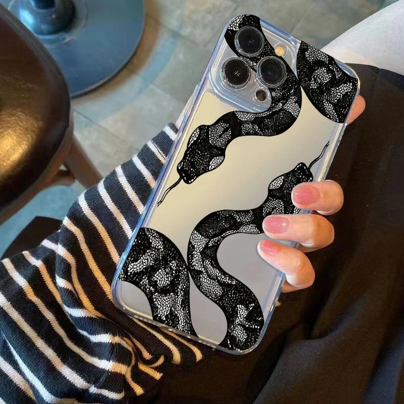 Black Snake Phone Case for iPhone 17 Air 16 15 14 13 12 11 Pro Max Plus Mini  X 8 7 Soft Transparent Cover Fundas Accessory