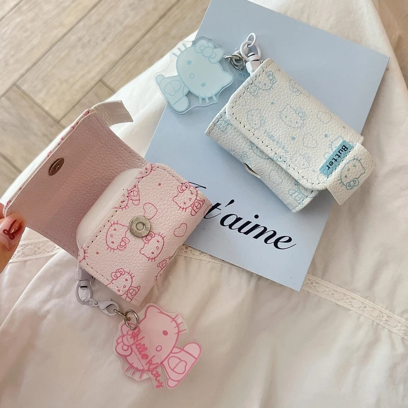 Cute Cartoon Sanrio Hello Kitty Leather Bag Earphone Case For AirPods 4 1 2 3 2021 Pro Wireless Bluetooth Headset Headphone Bag