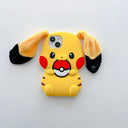 Kawaii 3D Plush Ears Cute Cartoon Pikachu Soft Silicone Phone Case For iPhone 16 15 14 13 12 Pro Max Shockproof Protective Cover