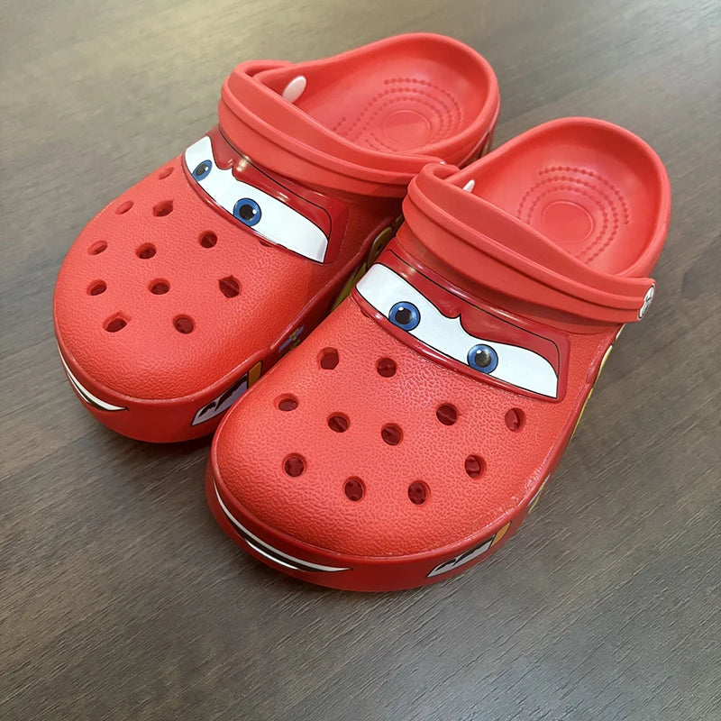 Disney Lightninged Mcqueens Pixar Hole Slippers Cartoon Solid Waterproof Slippers Fit Outdoor Sandals Breathable EVA Shoes Gift