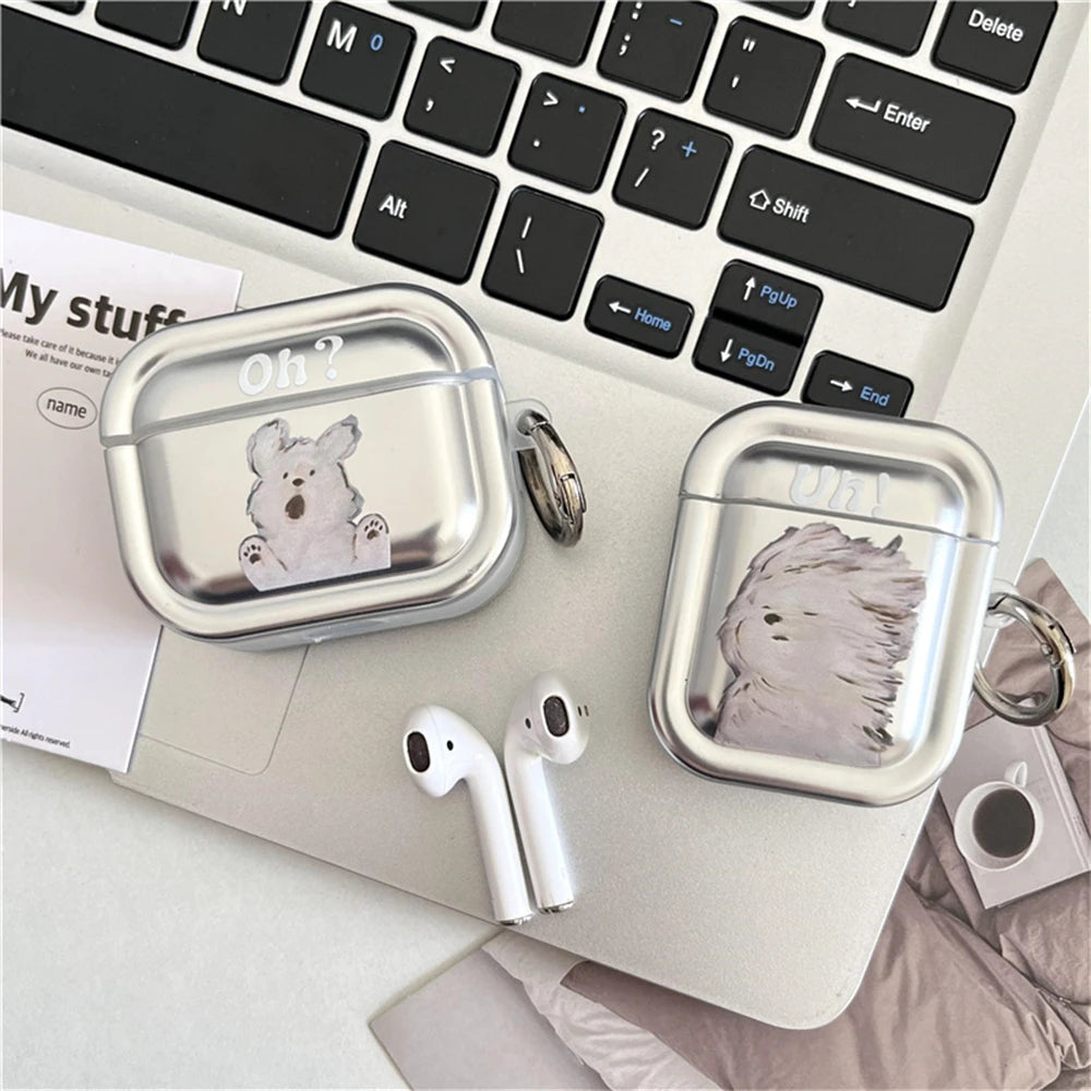 Lovely Oil Painting Puppy Mirror Earphone Case For Airpods 3 Pro 2 1 Shockproof Charging Cover For Airpods 4 Cartoon Soft Shell