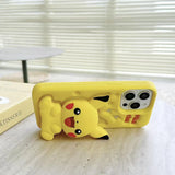 3D Cartoon Pikachu Stand Phone Case For IPhone17 17pro 17promax 13 14 15 16 12 ProMax 14 15 Plus Soft Silicone  Back Cover