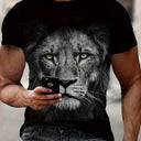 Men'S 3D Lion Graphic T-Shirt - Casual Black Short Sleeve Tee with Realistic Lion Print, All-Season Comfort, Mesh Fabric, Adult Fit, Outdoor Clothing | Realistic Print Shirt | Mesh Fabric Top, Lion Print Shirt