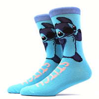 10 Pairs Men's Stitch Novelty Crew Socks - Colorful Cartoon Character Socks with Playful Stitch Designs, Machine Washable, Summer & Spring Casual Wear, Comfortable Breathable Socks for Men, Novelty Socks, Playful Sock Designs