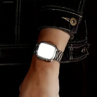 Stainless Steel Metal Strap for Apple Watch Series 10 9 8 7 6 5 4 3 2 1 SE Ultra 38/ 40/ 41/ 42/ 45/ 49 Mm And 42/ 46 Mm with TPU Case And Chain Adjustment Tool Set