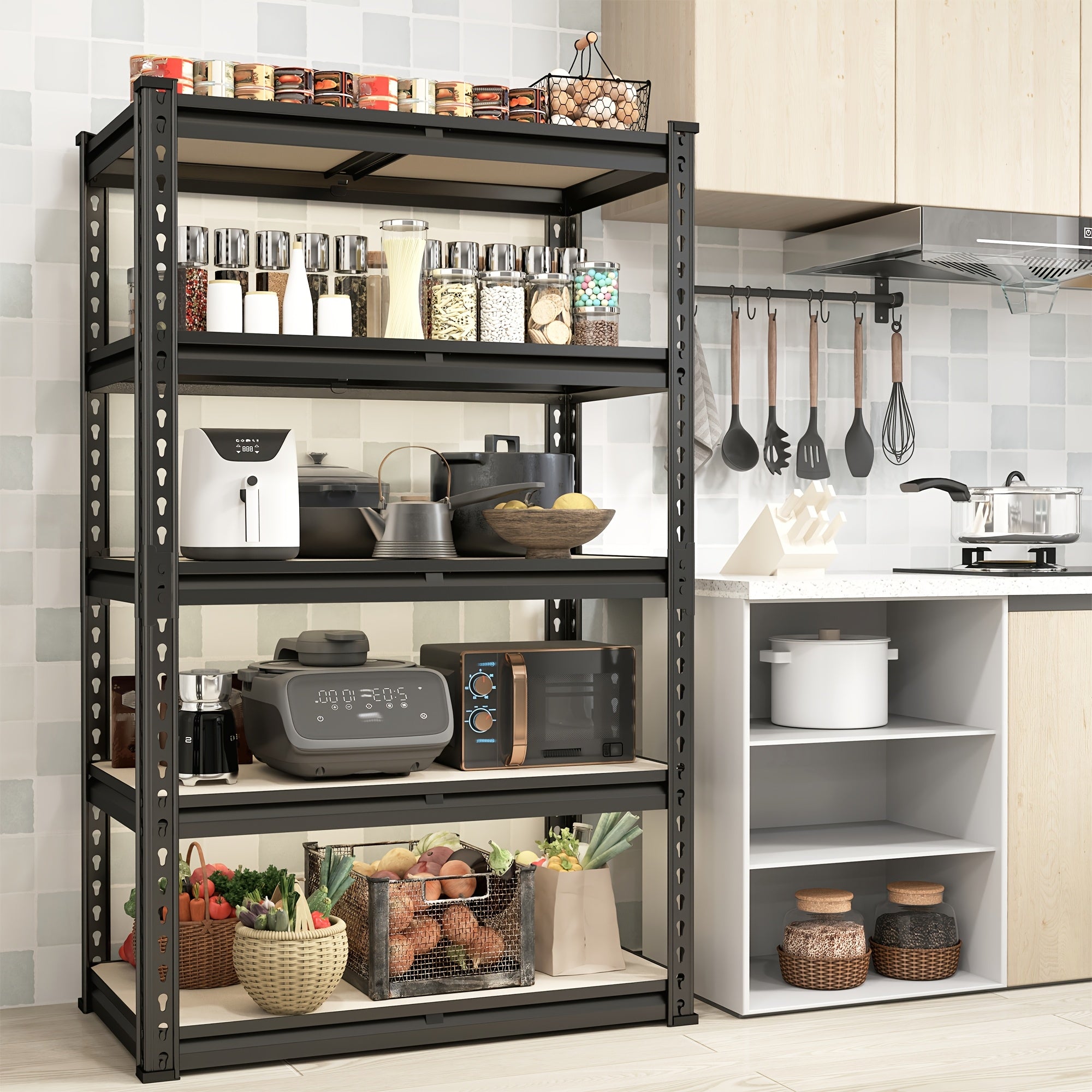 2000LBS Garage Shelving 72"H Storage Shelves Heavy Duty 5-tier Metal Shelving Units for Garage Shelves 60" H X 28" W X 12" D, Adjustable Utility Shelf Rack for Kitchen Warehouse Basement Pantry Utility Rack Shelf, 35.5"W X72"