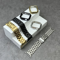 Stainless Steel Metal Strap for Apple Watch Series 10 9 8 7 6 5 4 3 2 1 SE Ultra 38/ 40/ 41/ 42/ 45/ 49 Mm And 42/ 46 Mm with TPU Case And Chain Adjustment Tool Set