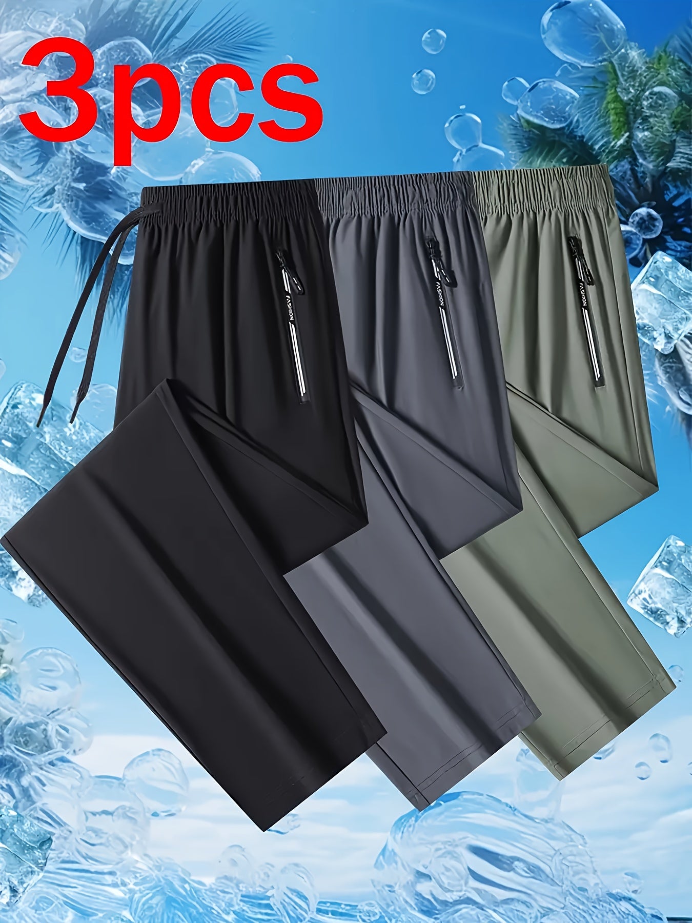 Three Pairs Of Men's Sport Pants. They Can Absorb Moisture And Wick Away Sweat, Keeping You Dry And Breathable. with Zipper Details, These Are Thin And Quick-drying Outdoor Pants, Which Are Perfect for Outdoor Sports And Home
