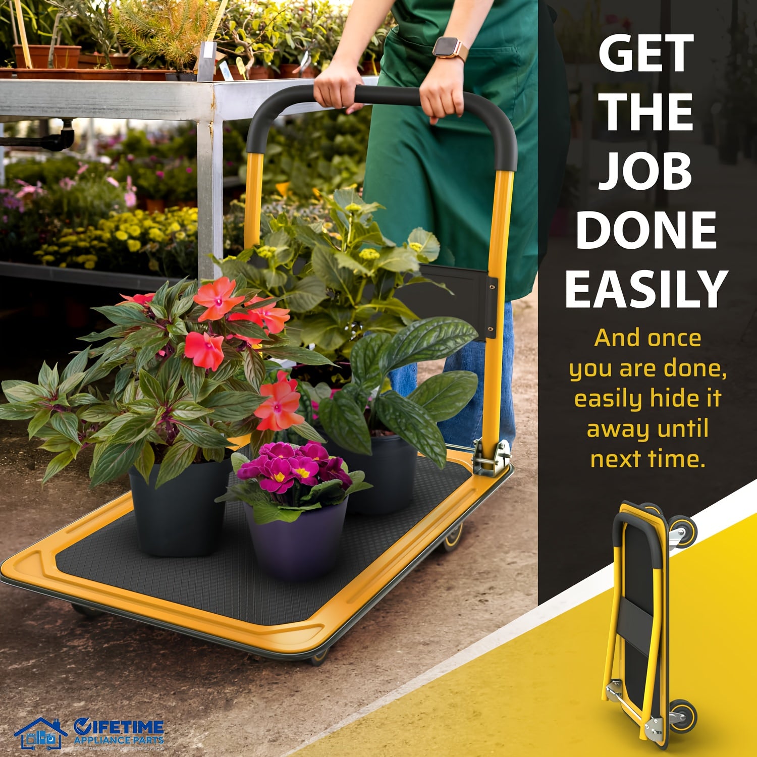 Upgraded Home Large Foldable Push Cart Dolly 330 Lbs/660 Lbs Capacity Moving Platform Hand Truck Heavy Duty Space Saving Collapsible Swivel Push Handle Flat Bed Wagon Blue White/Black Yellow