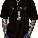 THE KING Men's 180GSM Cotton T-Shirt - Black Chess King Graphic Print, Casual Short Sleeve Round Neck Tee for Casual Attire