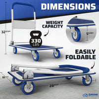 Upgraded Home Large Foldable Push Cart Dolly 330 Lbs/660 Lbs Capacity Moving Platform Hand Truck Heavy Duty Space Saving Collapsible Swivel Push Handle Flat Bed Wagon Blue White/Black Yellow