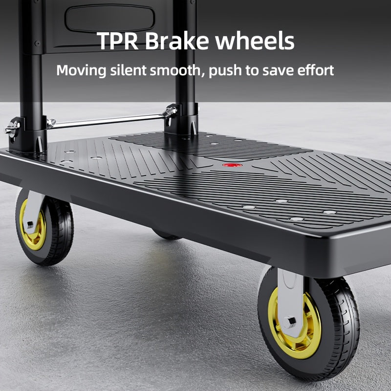 Heavy-Duty Folding Hand Cart with Silent Swivel Wheels, 660 Lbs Capacity - Black and Metallic Gray, Portable Utility Cart for Moving, Carrying Goods, Home Renovation, Heavyduty Utility Cart | Modern Utility Cart | Smooth Mobi