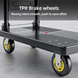 Heavy-Duty Folding Hand Cart with Silent Swivel Wheels, 660 Lbs Capacity - Black and Metallic Gray, Portable Utility Cart for Moving, Carrying Goods, Home Renovation, Heavyduty Utility Cart | Modern Utility Cart | Smooth Mobi