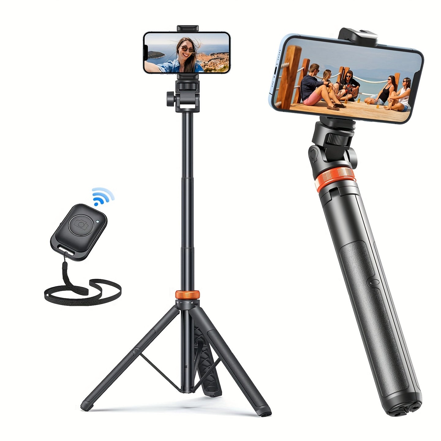 62" Phone Tripod, Tripod For iPhone/ Android & Selfie Stick Tripod With Remote, Upgraded iPhone Tripod Stand & Travel Tripod, Solidest Cell Phone Tripod Compatible With iPhone 15/14/13