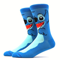 10 Pairs Men's Stitch Novelty Crew Socks - Colorful Cartoon Character Socks with Playful Stitch Designs, Machine Washable, Summer & Spring Casual Wear, Comfortable Breathable Socks for Men, Novelty Socks, Playful Sock Designs