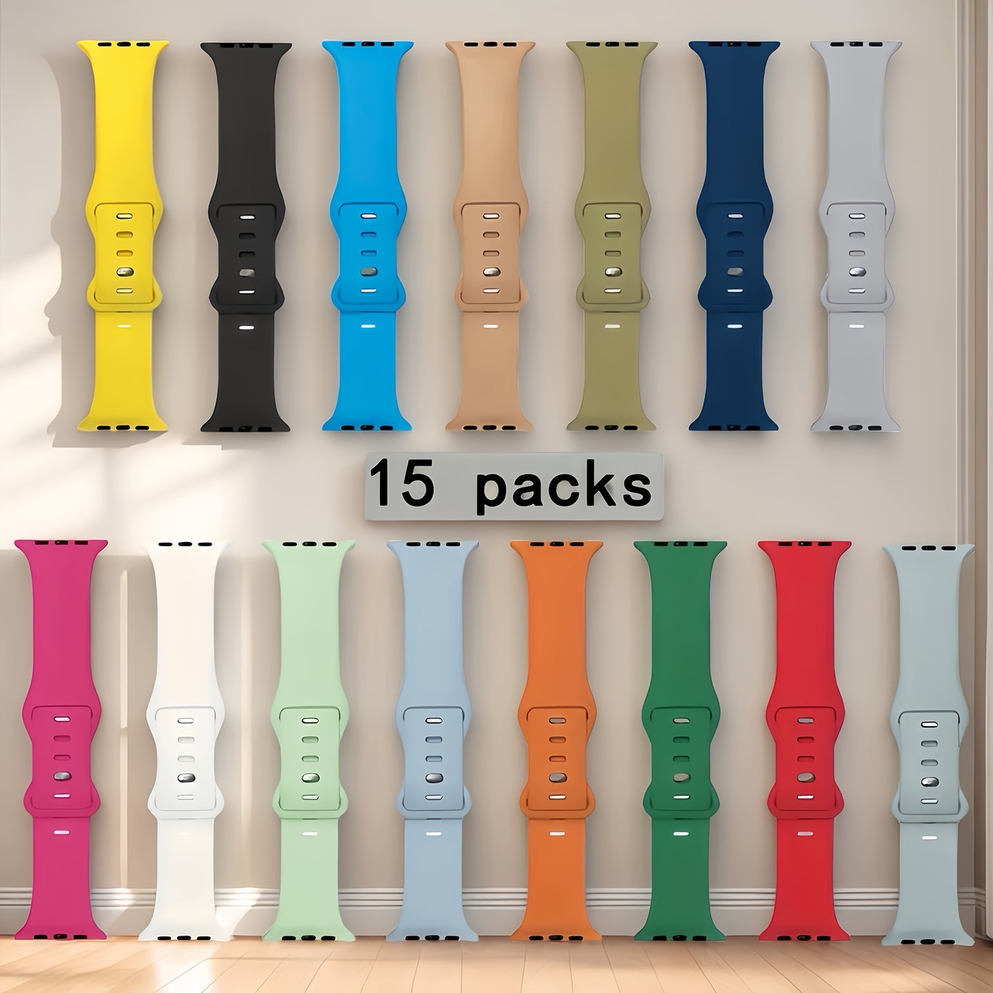 15pcs Set Of Active Sport Bands for Apple Watch - Waterproof And Sweatproof, 15 Replacement Bands for Unisex, Compatible with iWatch Series 1-Ultra/SE (38mm-49mm) - Durable Zinc Alloy Buckle, Casual Watch Band | Modern Watch