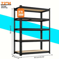 [Heavy Duty Shelving] Heavy Duty 5 Tier 2000LBS Metal Shelving Units | 72"H/60"H Garage Shelving Storage Shelves, Adjustable Metal Shelving Unit For Garage Shelves Utility Rack Shelf For Basement Pantry Closet Shelves, Black,