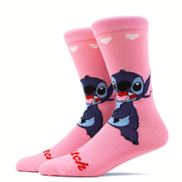 10 Pairs Men's Stitch Novelty Crew Socks - Colorful Cartoon Character Socks with Playful Stitch Designs, Machine Washable, Summer & Spring Casual Wear, Comfortable Breathable Socks for Men, Novelty Socks, Playful Sock Designs