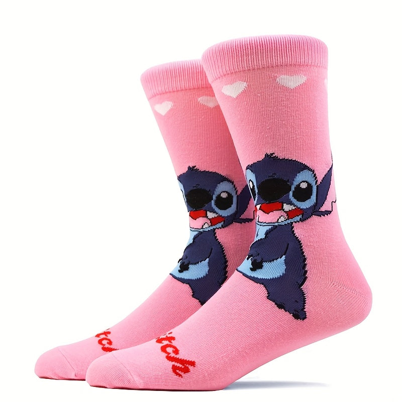 10 Pairs Men's Stitch Novelty Crew Socks - Colorful Cartoon Character Socks with Playful Stitch Designs, Machine Washable, Summer & Spring Casual Wear, Comfortable Breathable Socks for Men, Novelty Socks, Playful Sock Designs