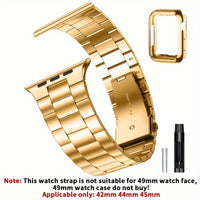Casman Gold-Plated Stainless Steel Smartwatch Bands with Case Cover, Foldover Clasp, Compatible with Apple Watch Series, Ultra & iWatch 49mm/45mm/44mm/42mm/38mm/40mm/41mm - Non-Water Resistant