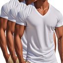 Men'S Solid Color V-Neck T-Shirts Short-Sleeve, 3pcs, Summer Essentials |, Solid Color, Quick-Drying Polyester, Perfect for Outdoor Running and Workouts, Machine Washabl