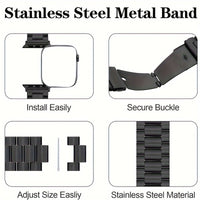 Stainless Steel Metal Strap for Apple Watch Series 10 9 8 7 6 5 4 3 2 1 SE Ultra 38/ 40/ 41/ 42/ 45/ 49 Mm And 42/ 46 Mm with TPU Case And Chain Adjustment Tool Set