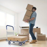 Upgraded Home Large Foldable Push Cart Dolly 330 Lbs/660 Lbs Capacity Moving Platform Hand Truck Heavy Duty Space Saving Collapsible Swivel Push Handle Flat Bed Wagon Blue White/Black Yellow