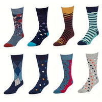 6 Pairs of Fun Colorful Crazy Geometric Pattern Men'S Random-color Casual Cotton Socks, Men'S Random Sock Set, Valentine'S Day, Christmas Gift, Random Colors Sent, Best for Christmas
