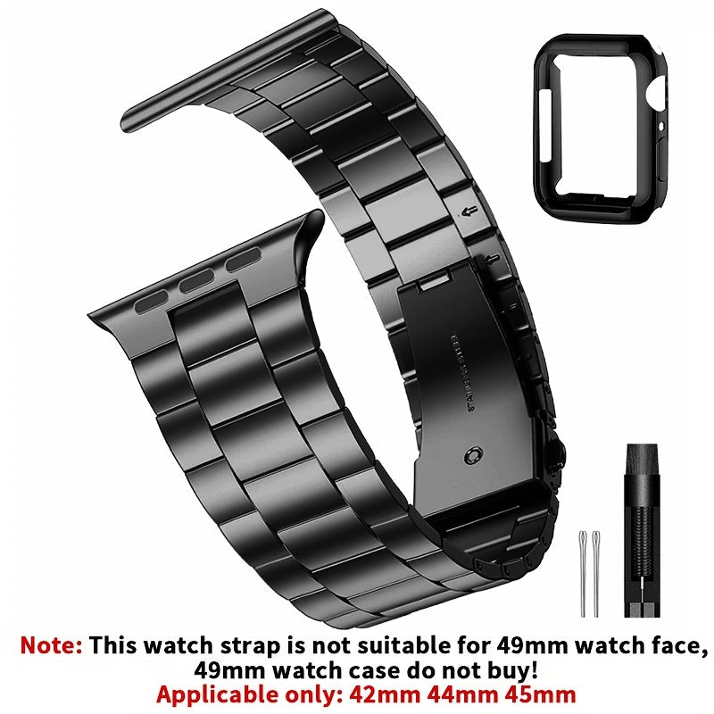 Casman Gold-Plated Stainless Steel Smartwatch Bands with Case Cover, Foldover Clasp, Compatible with Apple Watch Series, Ultra & iWatch 49mm/45mm/44mm/42mm/38mm/40mm/41mm - Non-Water Resistant
