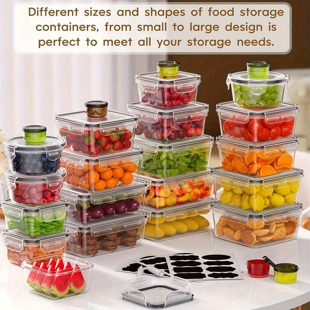 48pcs luxury food storage container set of high quality - sealed design, BPA free, easy to fasten lid, stackable microwave safe - including 24 containers, 24 lids, free labels, and kitchen storage marker pen