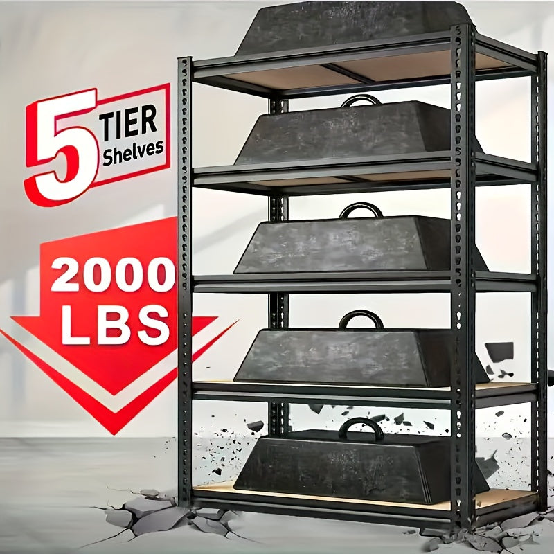 [Heavy Duty Shelving] Heavy Duty 5 Tier 2000LBS Metal Shelving Units | 72"H/60"H Garage Shelving Storage Shelves, Adjustable Metal Shelving Unit For Garage Shelves Utility Rack Shelf For Basement Pantry Closet Shelves, Black,