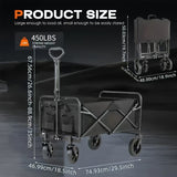 220/450/680 lb Capacity Heavy-Duty All-Terrain Folding Cart - Steel Frame and 600D Oxford Fabric, Camping, Gardening, Beach, Shopping Foldable Utility Cart - No Assembly Required, Black, Garden Tool Carrier, Sturdy Handle Des