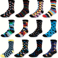 6 Pairs of Fun Colorful Crazy Geometric Pattern Men'S Random-color Casual Cotton Socks, Men'S Random Sock Set, Valentine'S Day, Christmas Gift, Random Colors Sent, Best for Christmas