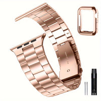 Casman Gold-Plated Stainless Steel Smartwatch Bands with Case Cover, Foldover Clasp, Compatible with Apple Watch Series, Ultra & iWatch 49mm/45mm/44mm/42mm/38mm/40mm/41mm - Non-Water Resistant