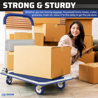 Upgraded Home Large Foldable Push Cart Dolly 330 Lbs/660 Lbs Capacity Moving Platform Hand Truck Heavy Duty Space Saving Collapsible Swivel Push Handle Flat Bed Wagon Blue White/Black Yellow