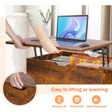 Elegant Black Coffee Table For Living Room - Lift Top Design Offering Versatility. Small Rising Wooden Dining Center Table With Storage Shelf And Hidden Compartment, Ideal For Organizing And Enhancing Your Living Space.