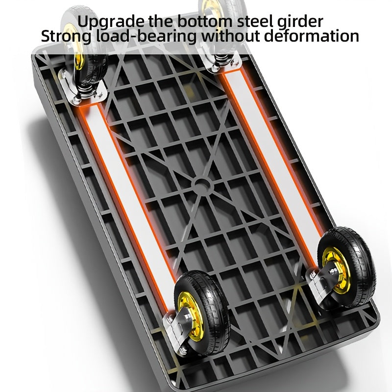 Heavy-Duty Folding Hand Cart with Silent Swivel Wheels, 660 Lbs Capacity - Black and Metallic Gray, Portable Utility Cart for Moving, Carrying Goods, Home Renovation, Heavyduty Utility Cart | Modern Utility Cart | Smooth Mobi