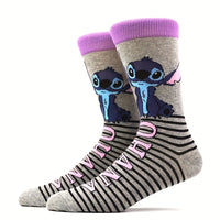 10 Pairs Men's Stitch Novelty Crew Socks - Colorful Cartoon Character Socks with Playful Stitch Designs, Machine Washable, Summer & Spring Casual Wear, Comfortable Breathable Socks for Men, Novelty Socks, Playful Sock Designs