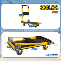 Upgraded Home Large Foldable Push Cart Dolly 330 Lbs/660 Lbs Capacity Moving Platform Hand Truck Heavy Duty Space Saving Collapsible Swivel Push Handle Flat Bed Wagon Blue White/Black Yellow