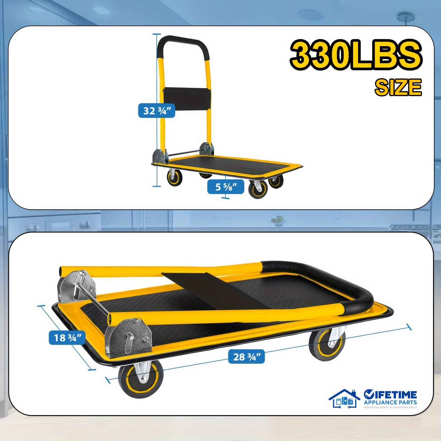 Upgraded Home Large Foldable Push Cart Dolly 330 Lbs/660 Lbs Capacity Moving Platform Hand Truck Heavy Duty Space Saving Collapsible Swivel Push Handle Flat Bed Wagon Blue White/Black Yellow