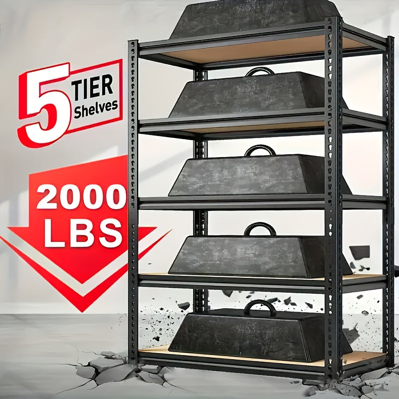 [Heavy Duty Shelving] Heavy Duty 5 Tier 2000LBS Metal Shelving Units | 72"H/60"H Garage Shelving Storage Shelves, Adjustable Metal Shelving Unit For Garage Shelves Utility Rack Shelf For Basement Pantry Closet Shelves, Black,